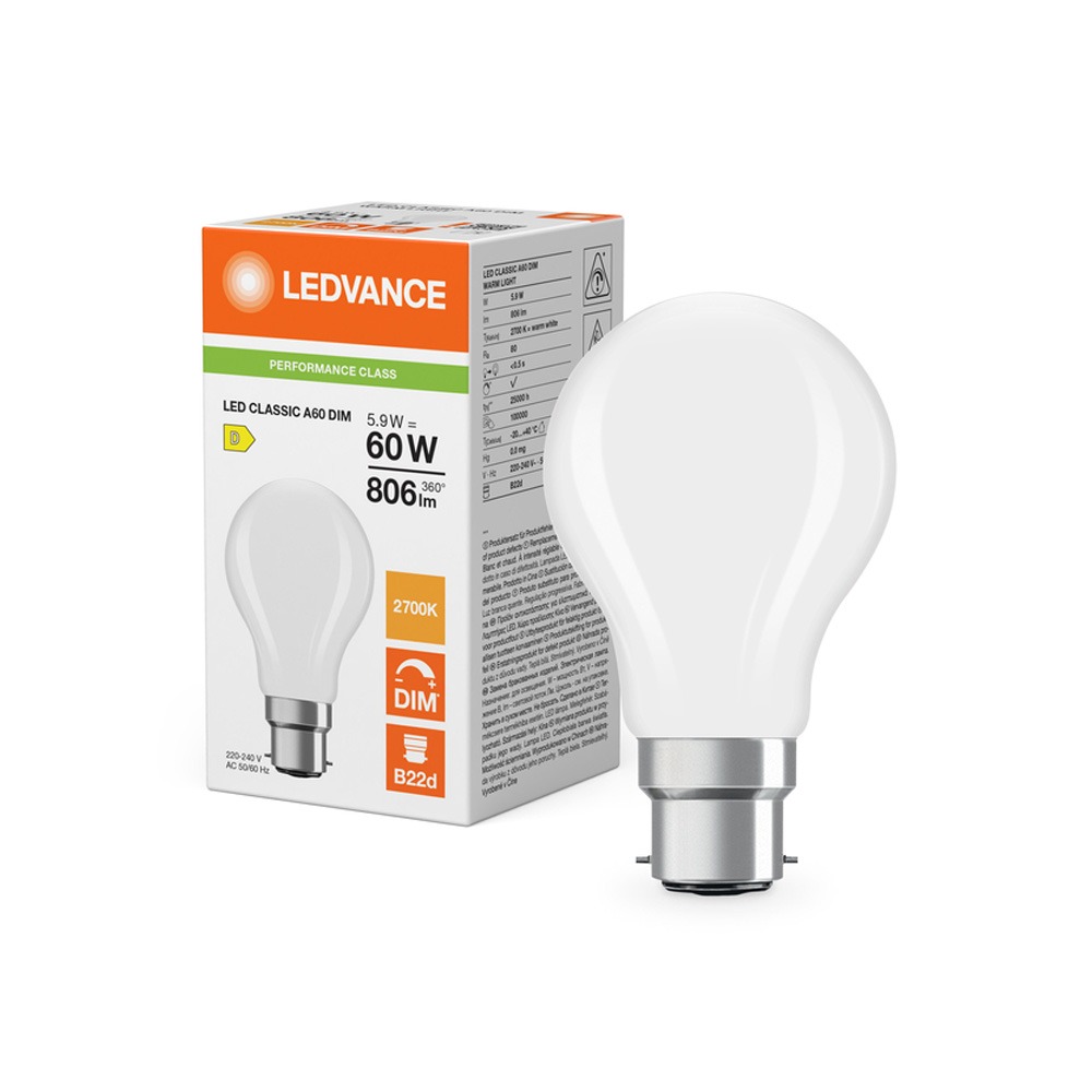LEDVANCE Classic A60 Dimmable LED Filament Bulb 5.9W (60W Equiv) Frosted – 2700K Warm White (B22 / E27) - Image 3